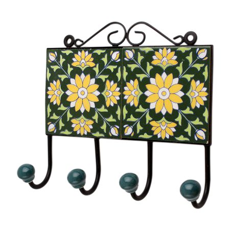 Green Floral Ceramic Tiles Hooks-471